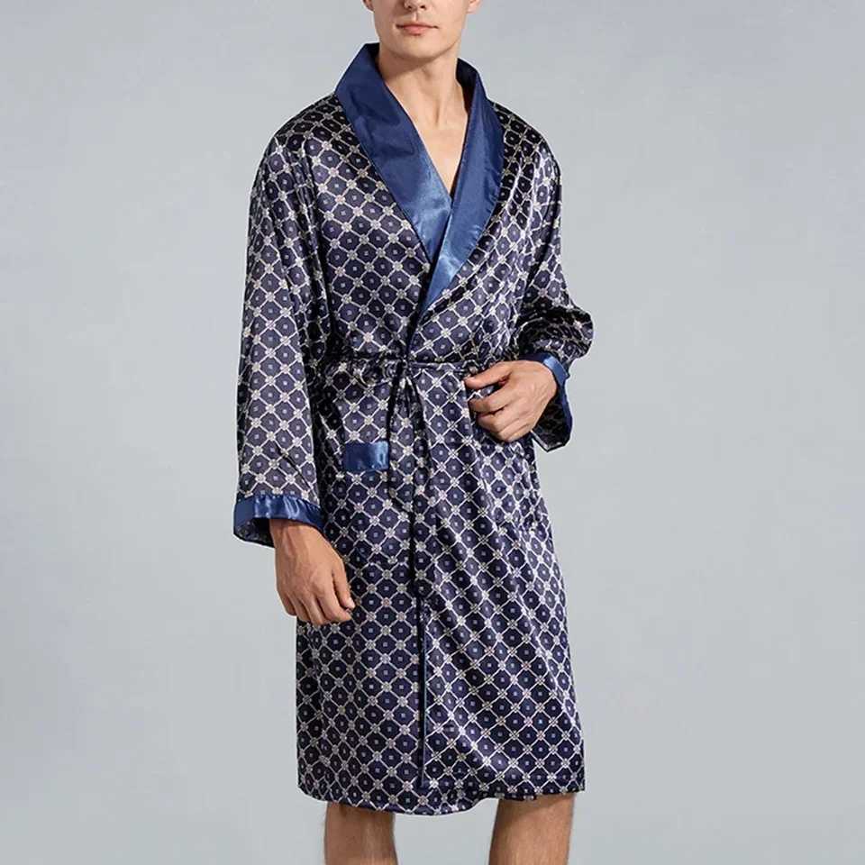 Fashion Mens Satin Silk-Like Bathrobe Luxury Pajamas Kimono Bathrobe Robes Dressing Gown Sleep Wear LoungewearXJ241018