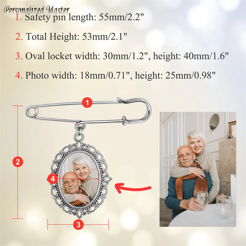 Personalized Masters Wedding Bouquet Po Charm Pin Brooch Image Customization Commemorative Boutique Oval Bridal Gift for Mother 241018