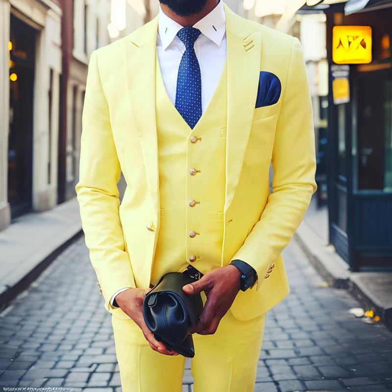 Slim Fit Yellow Men Suits for Wedding Prom Peaked Lapel Groom Tuxedo 3 Piece Custom Jacket Vest with Pants Male Fashion 2025