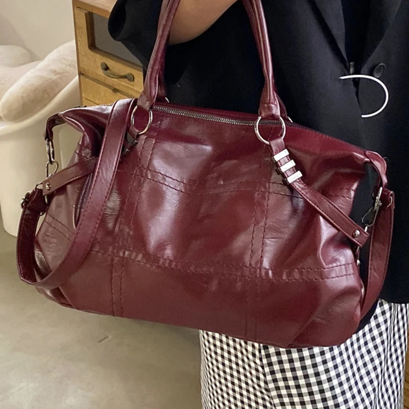 Wine Red Womens Handbag Large Capacity Pu Leather Womens Armrest Shoulder Bag Seam Pattern Womens Stray Cross Bag 241018