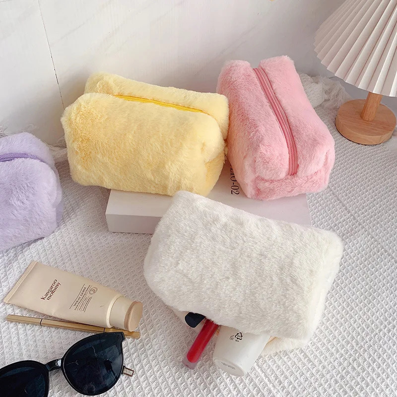 Fur Makeup Bags for Women Soft Travel Cosmetic Bag Organizer Case Young Lady Girls Make Up Necessaries 1 Pc Solid Handbags y241019 zhanyishengli