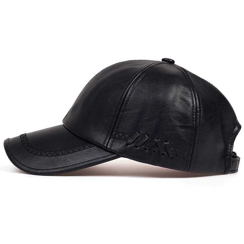 Fashionable solid winter leather baseball cap mens snap button autumn warm black hat womens bone mens hat and hat W241019