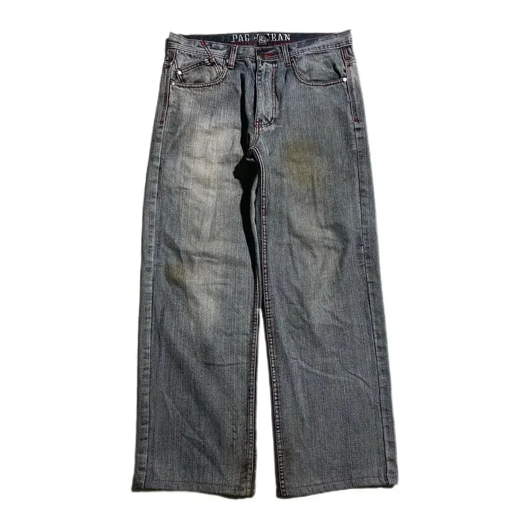 retro skull embryo fashionable high waist wide leg jeans loose floor pants suitable for men and women y2k 241007