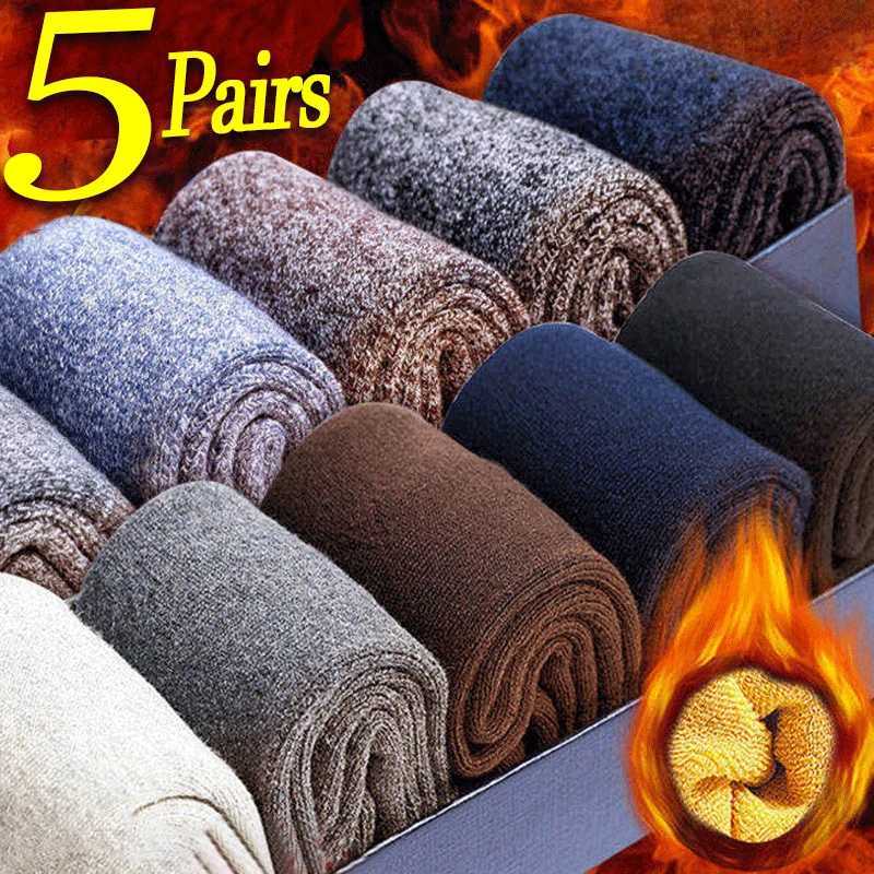 5Pairs Merino Winter Socks Males Towel Thicken Woolen Thermal Warm Sport Socks for Men Cotton Cold Snow Boot Terry Ankle SockXJ241019