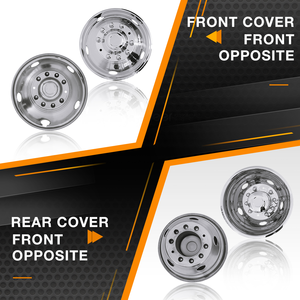 19.5" 10 Lug Wheel Simulators Stainless Steel Bolt Kit Hubcap Kit Fit for 2005-2021 Ford F450/F550,Ford Raptor 2WD Trunk Dually Wheel Cover