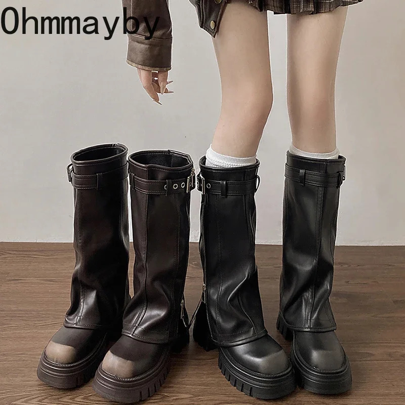 Short and chubby knee high boots for women fashionable womens side zipper knight boots 2024 autumn and winter womens shoes 241018
