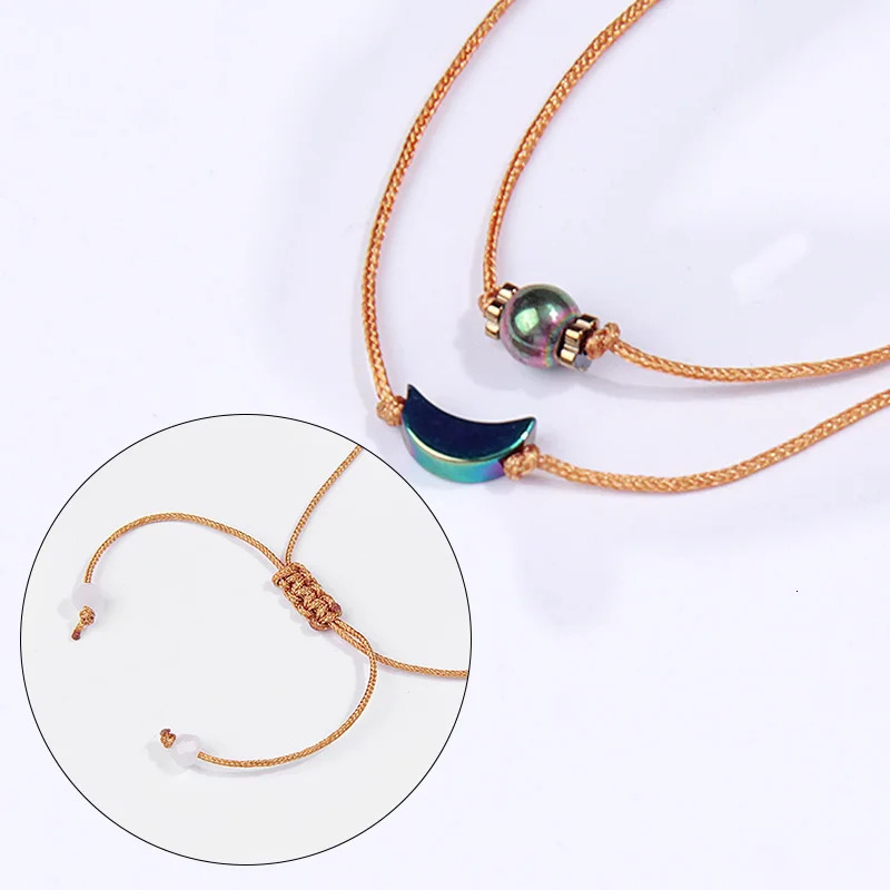 Creative Fashionable Moon Bracelet Natural Black Gallstone Woven Telescope Bracelet Couples Friend Leisure Travel Bracelet 241018