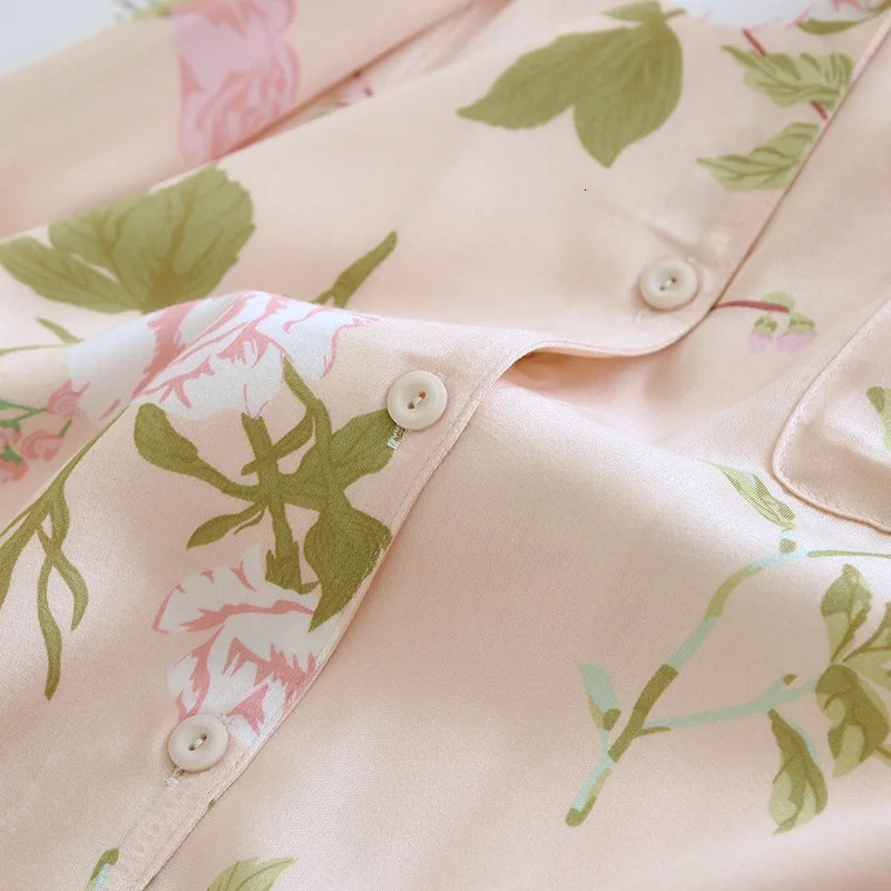 Spring/Summer Womens Pajama Set Gongsatin Cotton Womens Pajama Silk Adhesive Fiber Silk Smooth High end Home 2-piece Set 241009