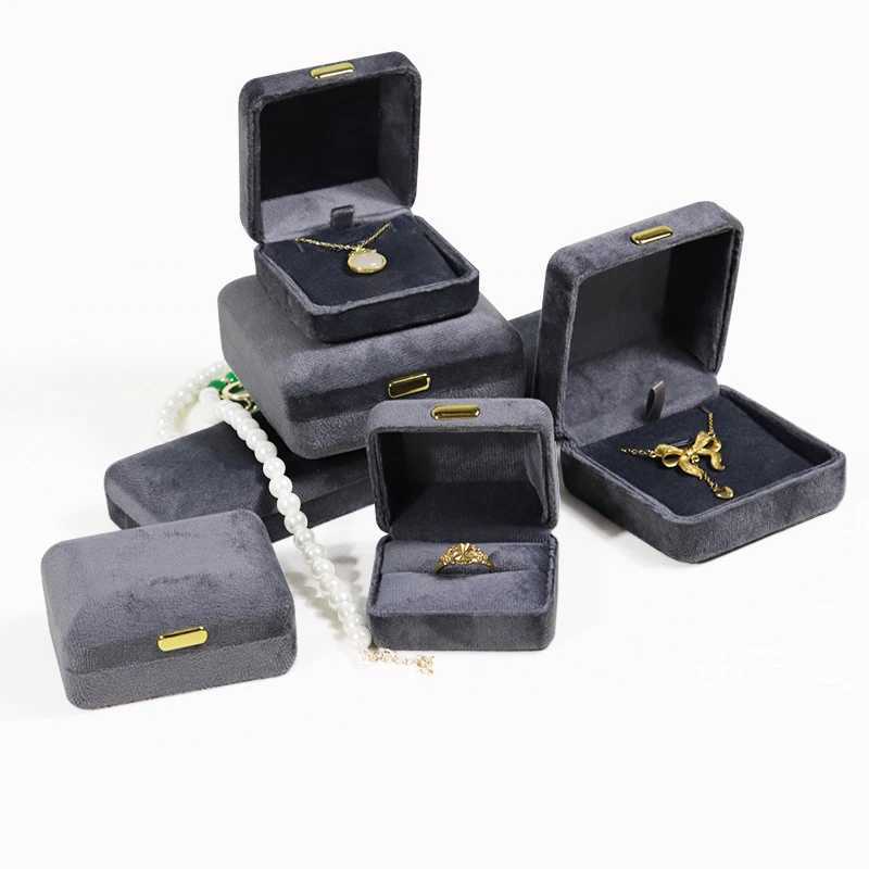 Round corner gold buckle bead treasure box exquisite velvet ring box necklace storage box high-end iron jewelry packaging box W241019