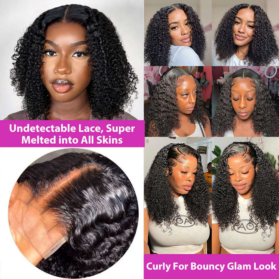 Full Lace Front Deep Wave Synthetic Wig in Glossy Black 180% Colored Curly Lace Closure, 360 Degree Glueless with 150 Density