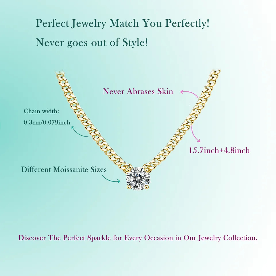 1CT 2CT 3CT pendant womens Cuban necklace 925 sterling silver chain gold-plated exquisite jewelry gift. 241018