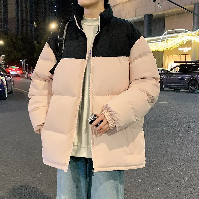 Winter mens patch work color Parkas Korean mens stand collar warm thick inflatable jacket mens fashion cotton Parka Coats 241019