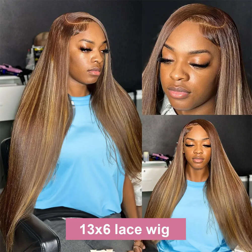 Highlight Ombre Density Bone Straight Honey Blonde Colored Wigs x Transparent Lace Front Human Hair Inches