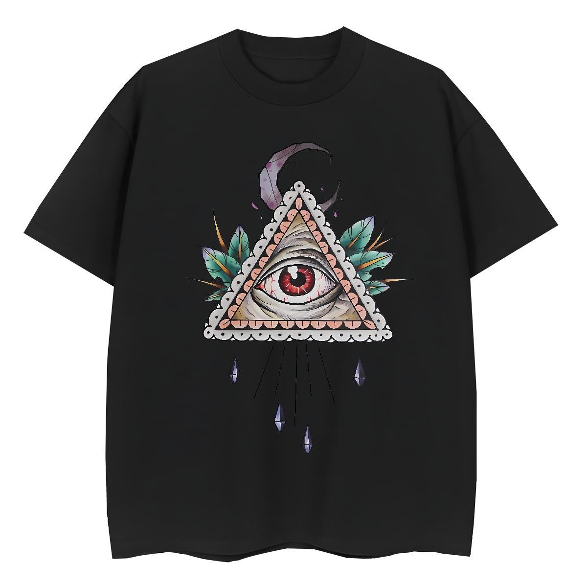 Fashion Womens T Shirts 230g 100% Cotton Short sleeve Soft Daily Outfit eye of the devil Unisex Tshirts High quality Cartoon Anime Tees