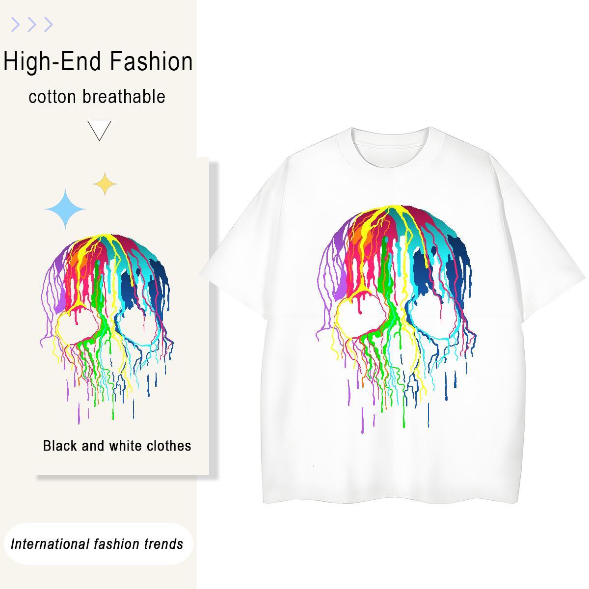 Fashion New T-Shirts for Women 230g 100% Cotton O-Neck Short Sleeve Street Casual skull Unisex Tshirts Designer Floral Print Tops Tees