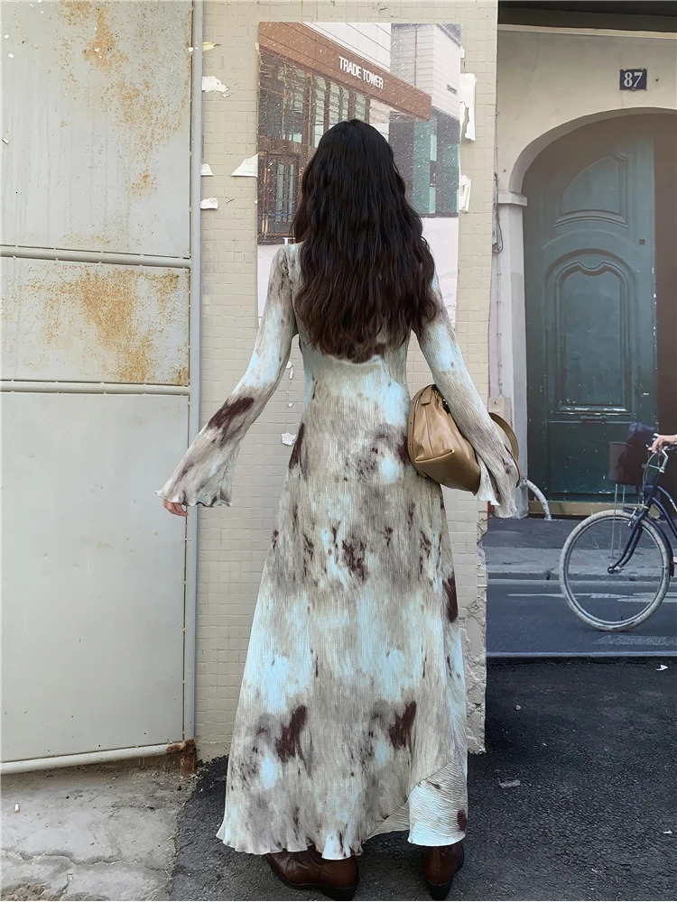 CHEERART Pleate French Long Maxi Dress For Women Flare Long Sleeve Swing A Line Dress Fall Clothes 241010