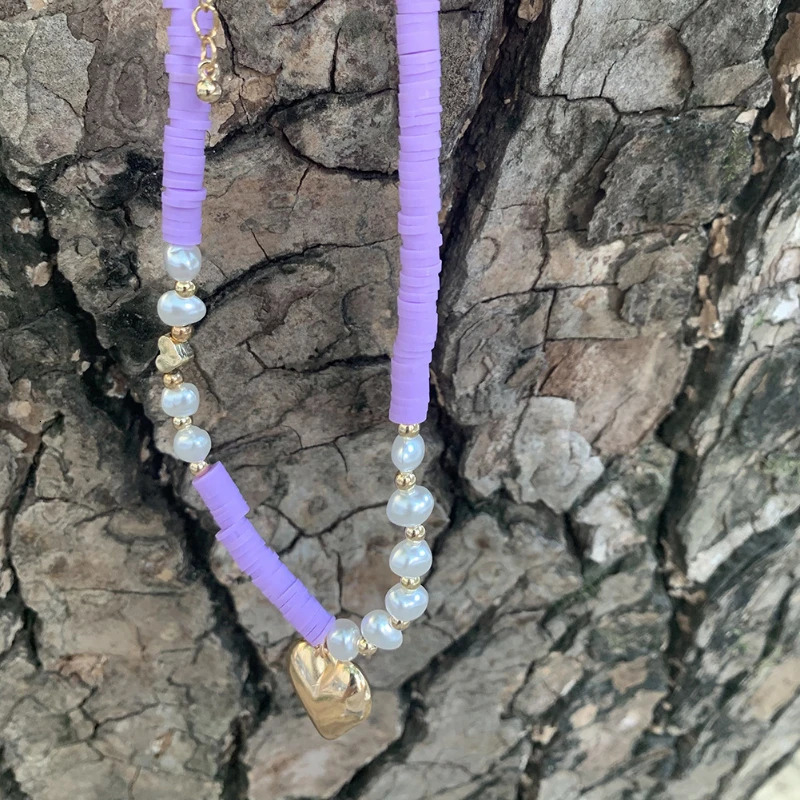 Bohemian Holiday Style Candy Colored Polymer Clay Pearl Stickers Necklace Love Pendant Necklace 241018