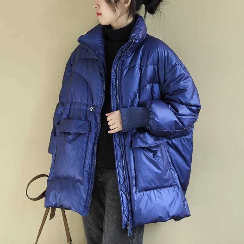 2023 New Women Down Jacket Winter Coat Female Mid-length Loose Parkas Stand Collar Versatile Outwear Big Pocket OvercoatX241019