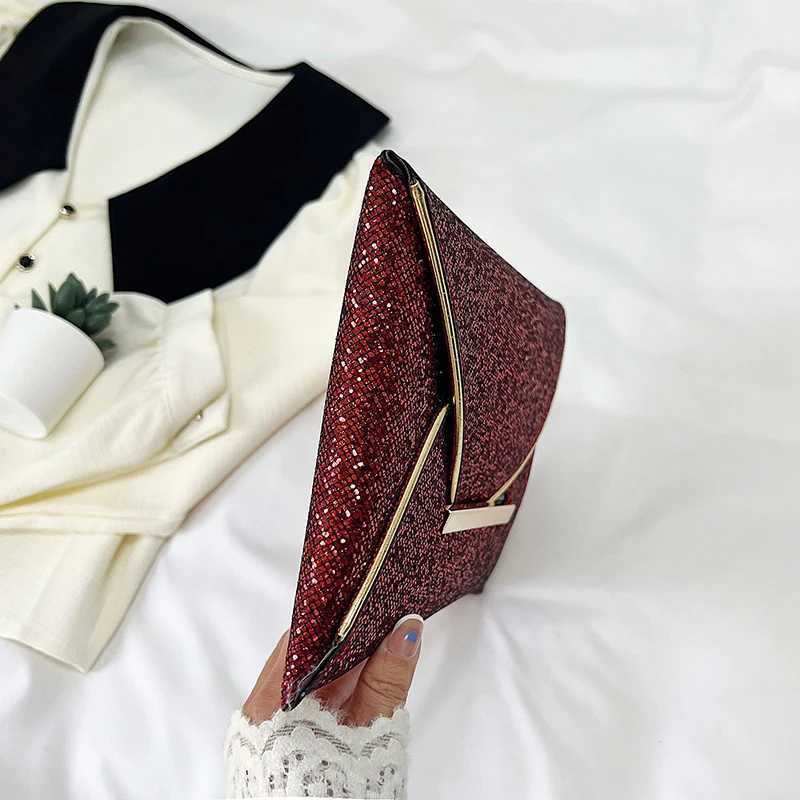 Womens envelope evening bag solid color luxury shiny clutch glitter evening wallet elegant shiny clutch womens wedding bag Y241019