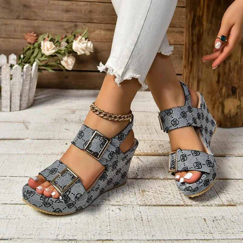 Women Luxury Super High Heel Wedges Modern Sandals Summer Designer Buckle Strap Mixed Colors Wedges Platform Shoes Slippers