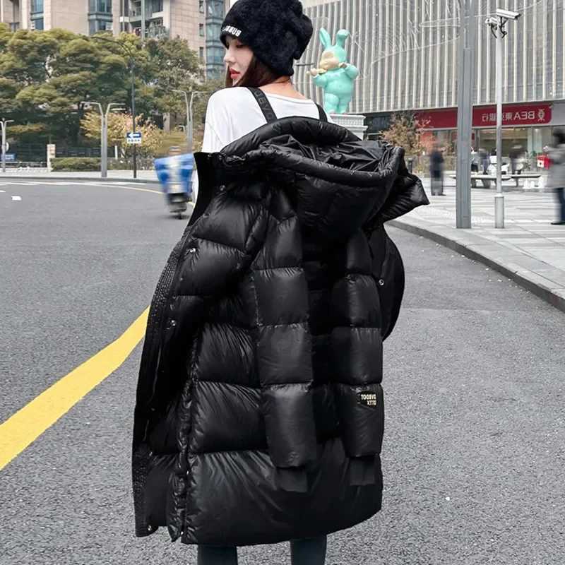 New Fashion Women Down Jacket Long Ultra-thick Parkas Black Hooded Warm Coats Winter Jackets for Women Lightweight Puffer CoatsX241019