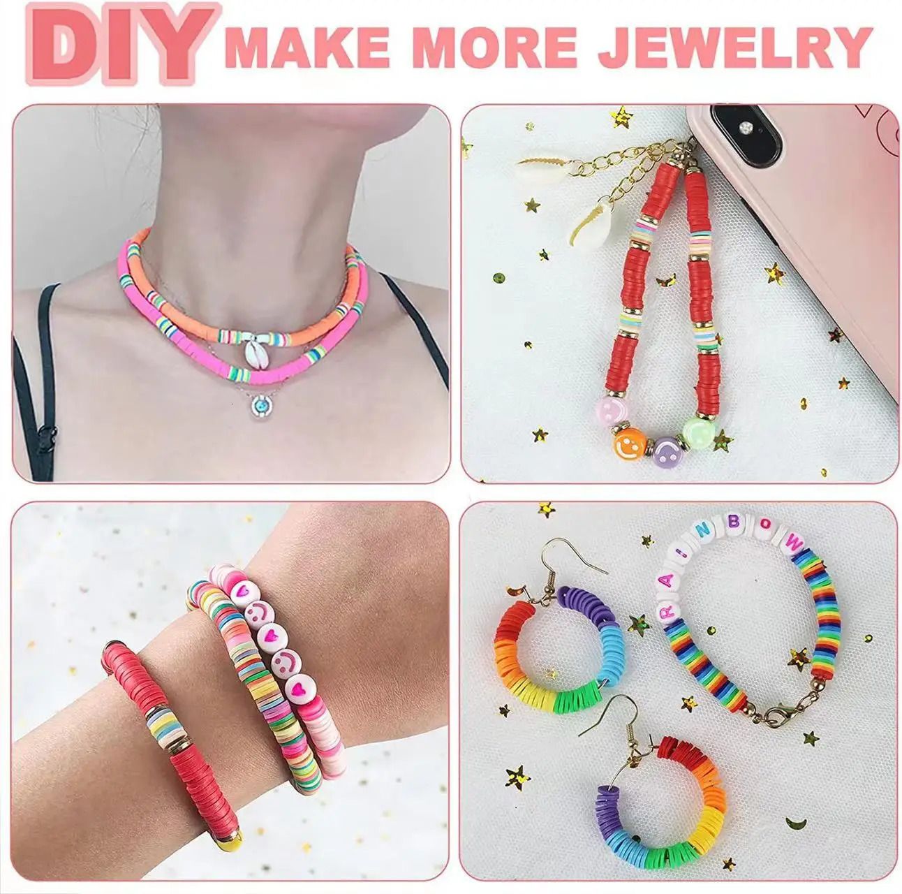 26 Bohemian DIY Soft Clay Bead Accessories String Bracelet Loose Bead Diaphragm Smile Face Bead Soft Clay Set 241018