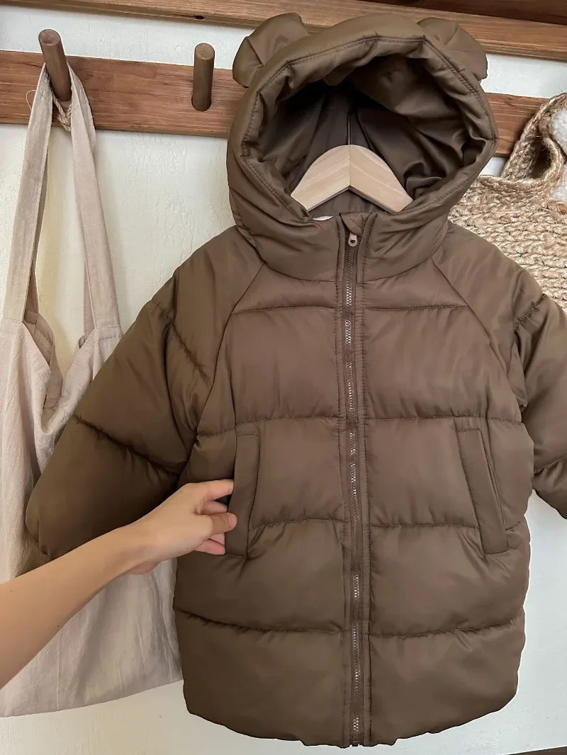 2024 Children Winter Jacket Girls Cotton Padded Parkas Baby Solid Coat Kids Long Hooded Waterproof Thicken Snowsuits 241018