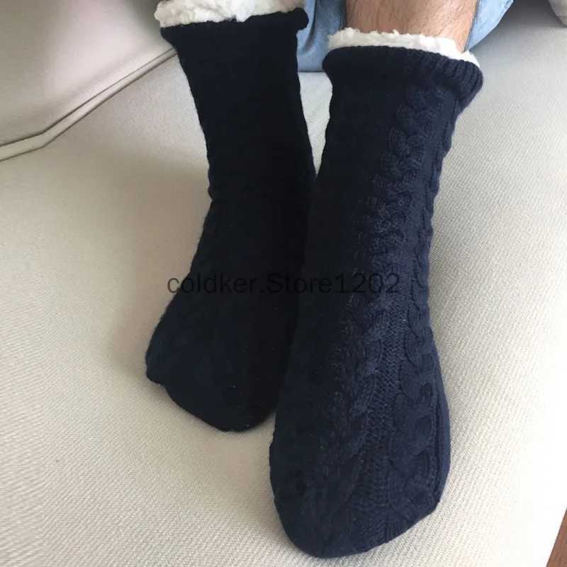 Winter Socks Mens Warm Home Soft Male Cotton Thickened Plus Velvet Sleeping Female Non Grip Floor Slippers Christmas GiftXJ241019