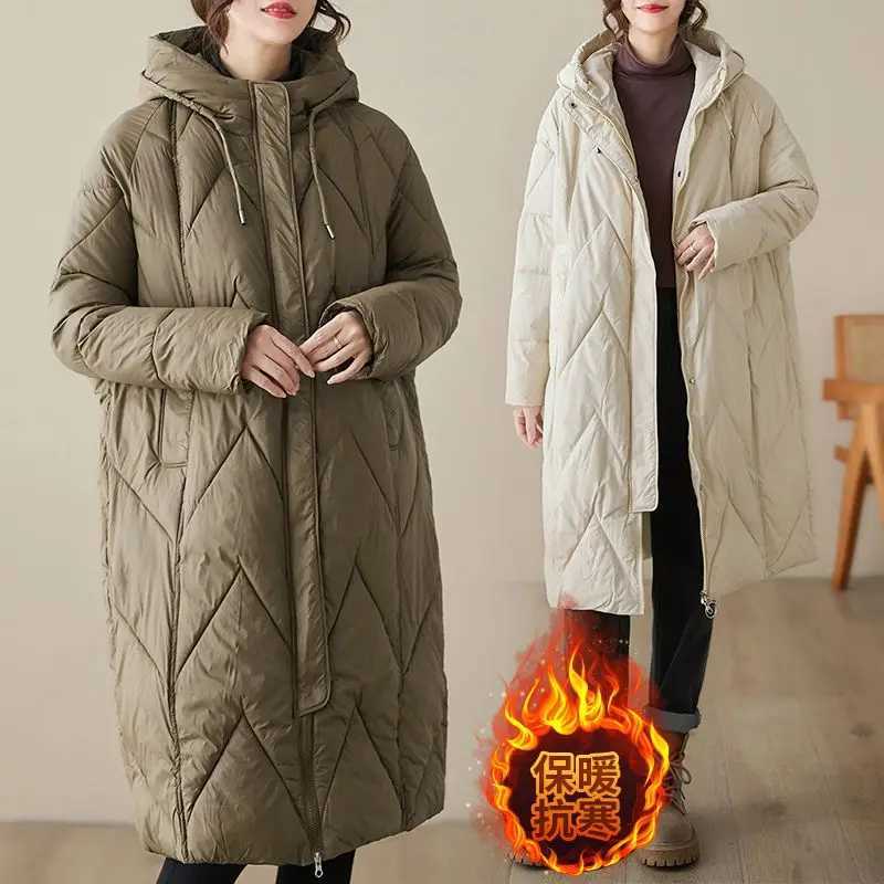 Winter New Womens Oversized Down Cotton Jacket Loose Commuting Leisure Warm Hooded ParkasX241019