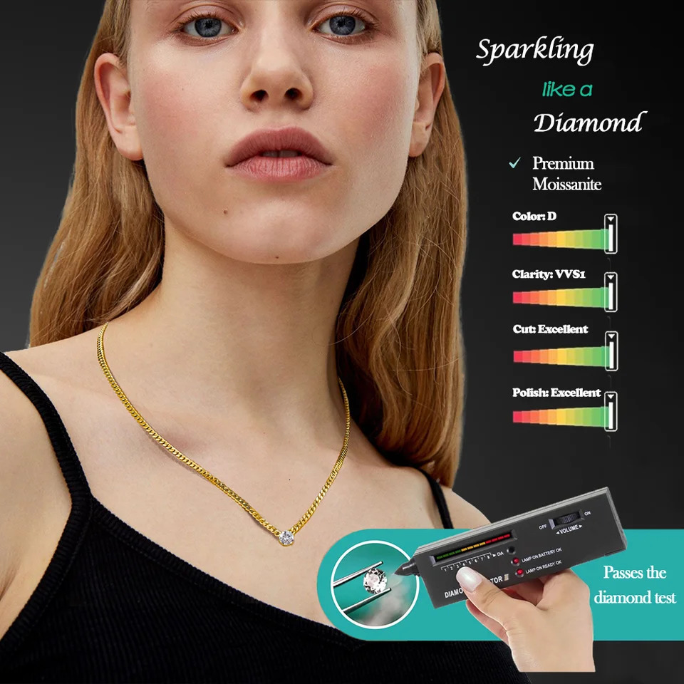 1CT 2CT 3CT pendant womens Cuban necklace 925 sterling silver chain gold-plated exquisite jewelry gift. 241018