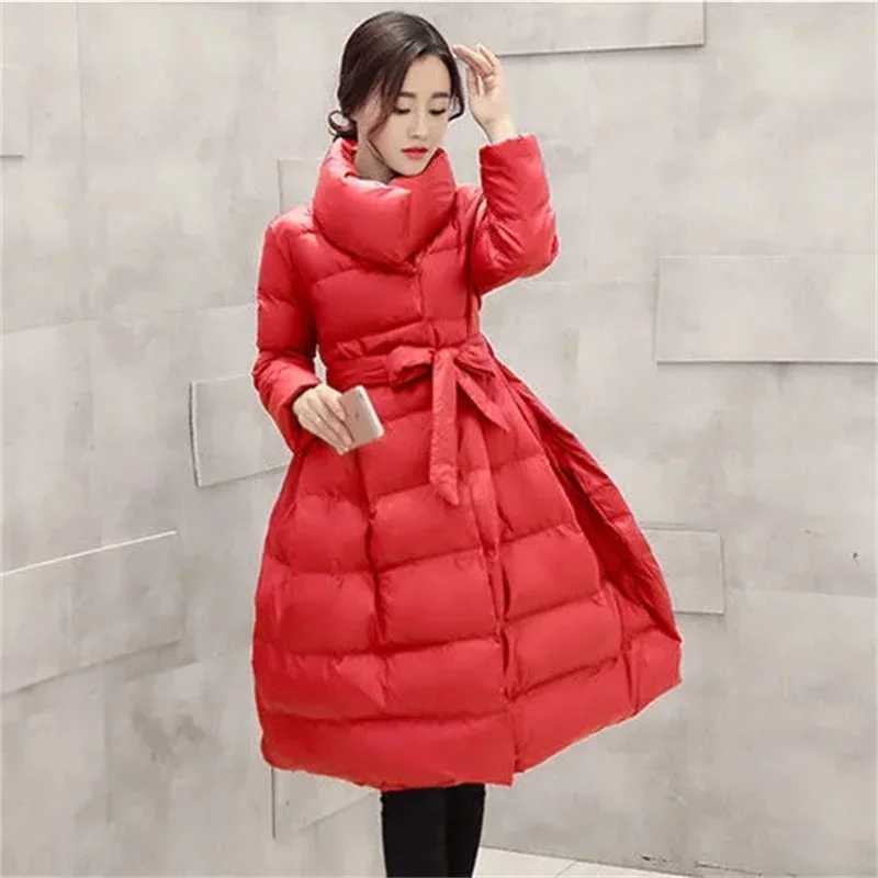 2024 Winter Jacket New Cotton Coat Womens Parkas Mid Length Korean Slim Red Fluffy Warm Cotton Padded Coat Female Outerwear TopX241019