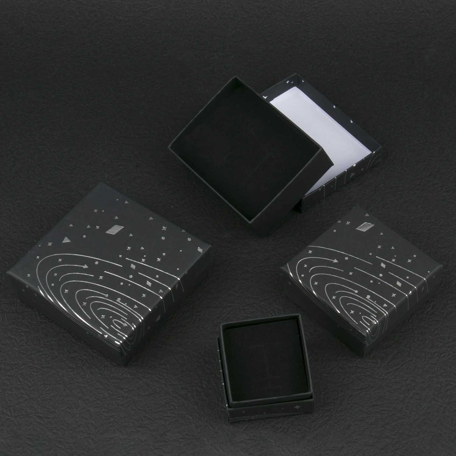 Black Starry Sky Square Cardboard Cowhide Jewelry Set Box Ring Earrings Necklace Gift Box Jewelry Packaging 1 Piece W241019