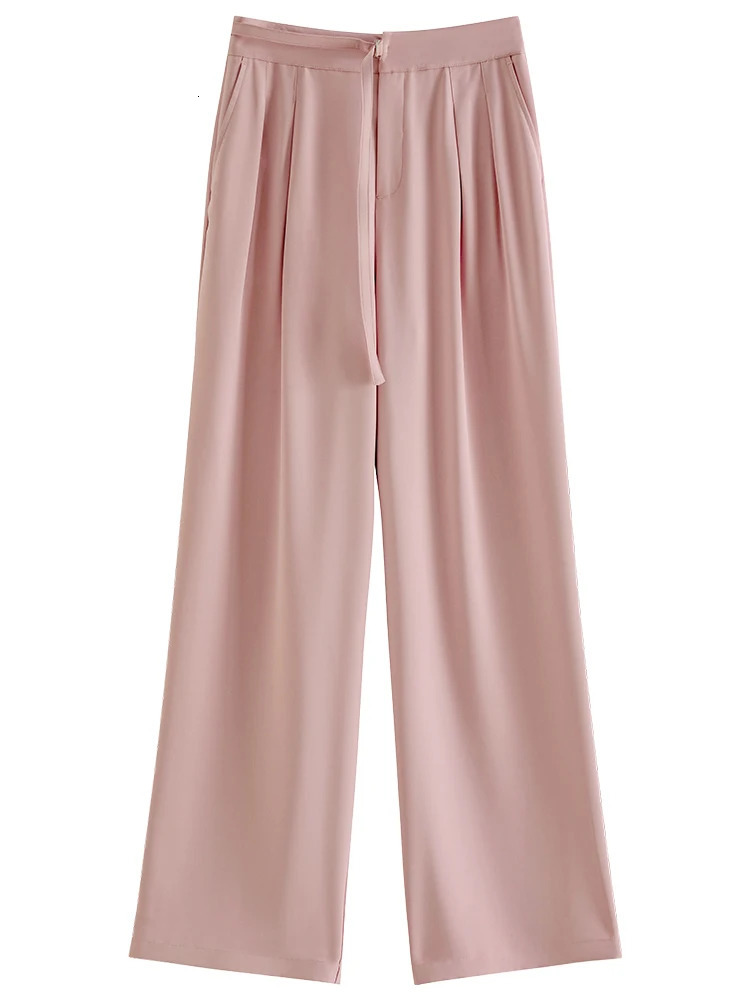 FSLE n Sense Casual Style Wideleg Pants for Women Summer ly Simple Loose Straightleg Long with Belt Female 241019