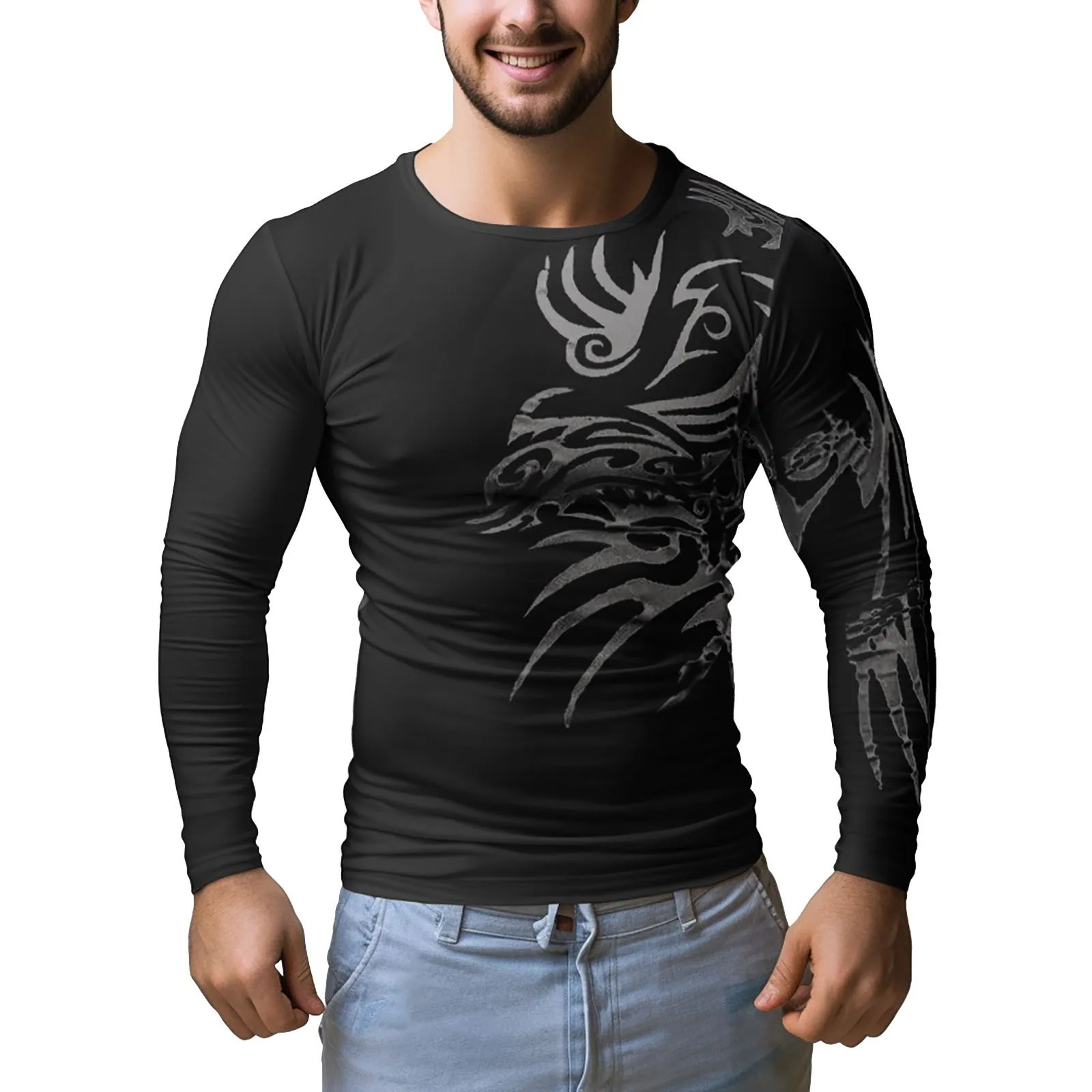Mens single arm long sleeved T-shirt bottom layer sports tight compression gym running top 241018