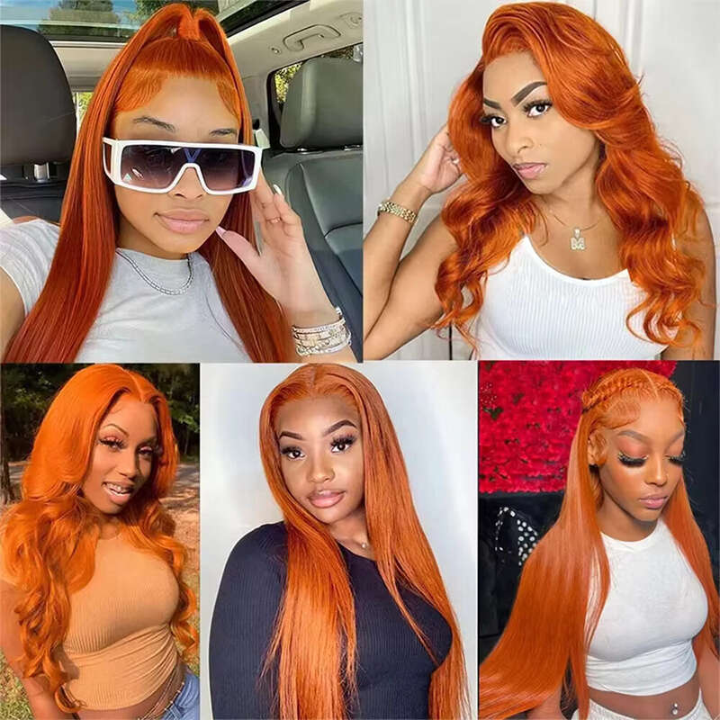 Ginger x Orange Straight Lace Frontal Wigs Colored Transparent Front Human Hair Wig For Women PrePlucked