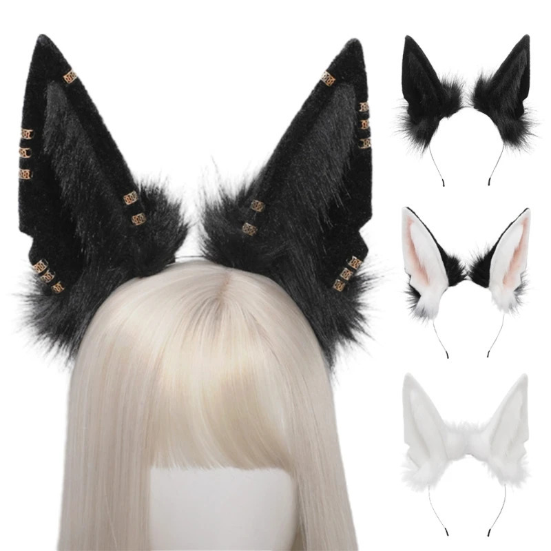 F42F Female Animal Wolf Ears Head Plush Hair Fur Headband Anime Halloween Christmas Role Playing Accessories 241018