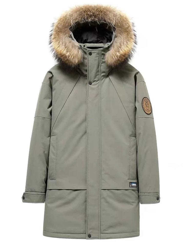 Winter Boutique Fashion Thickened Warm Mens Casual Hooded Fur Collar Down Jacket High end Mens Down Jacket ArmyGreen 241018