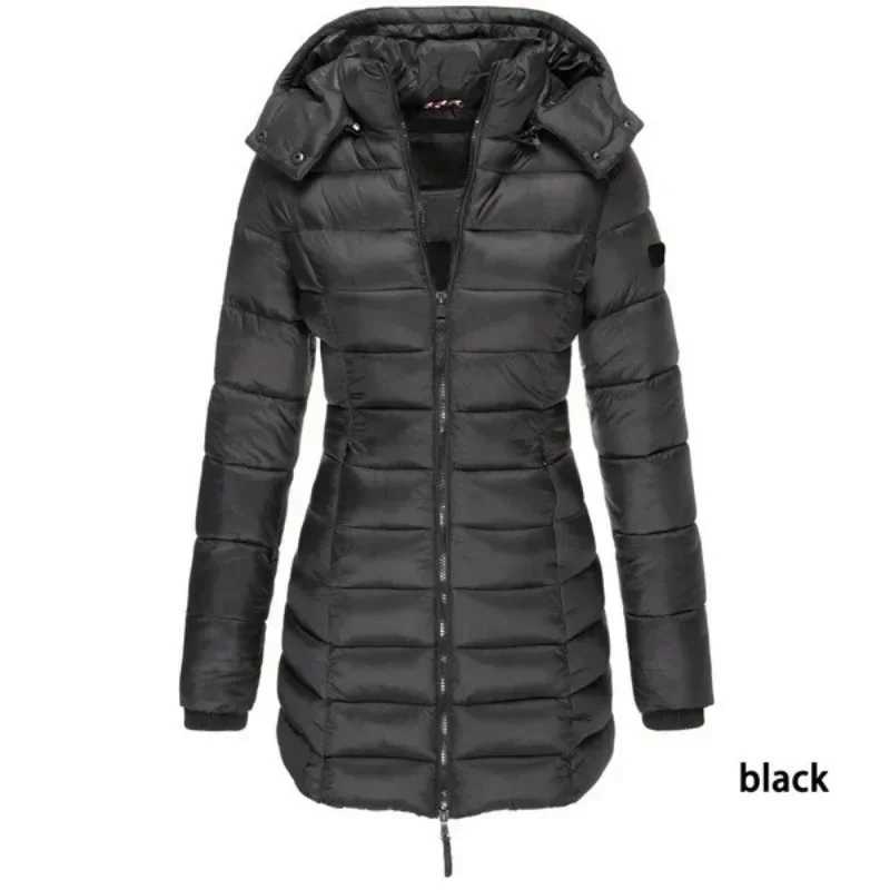 Winter Thicken Warm Women Parkas Zippers Solid Overcoat Casual Long Sleeve Padded Puffer Jacket Female Mid-length Slim Coat TopX241019