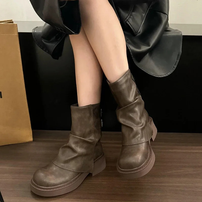 Platform Womens Western Cowboy Boots Fashion Slippery Short Boots Autumn Thick Boots Womens Shoes 241018