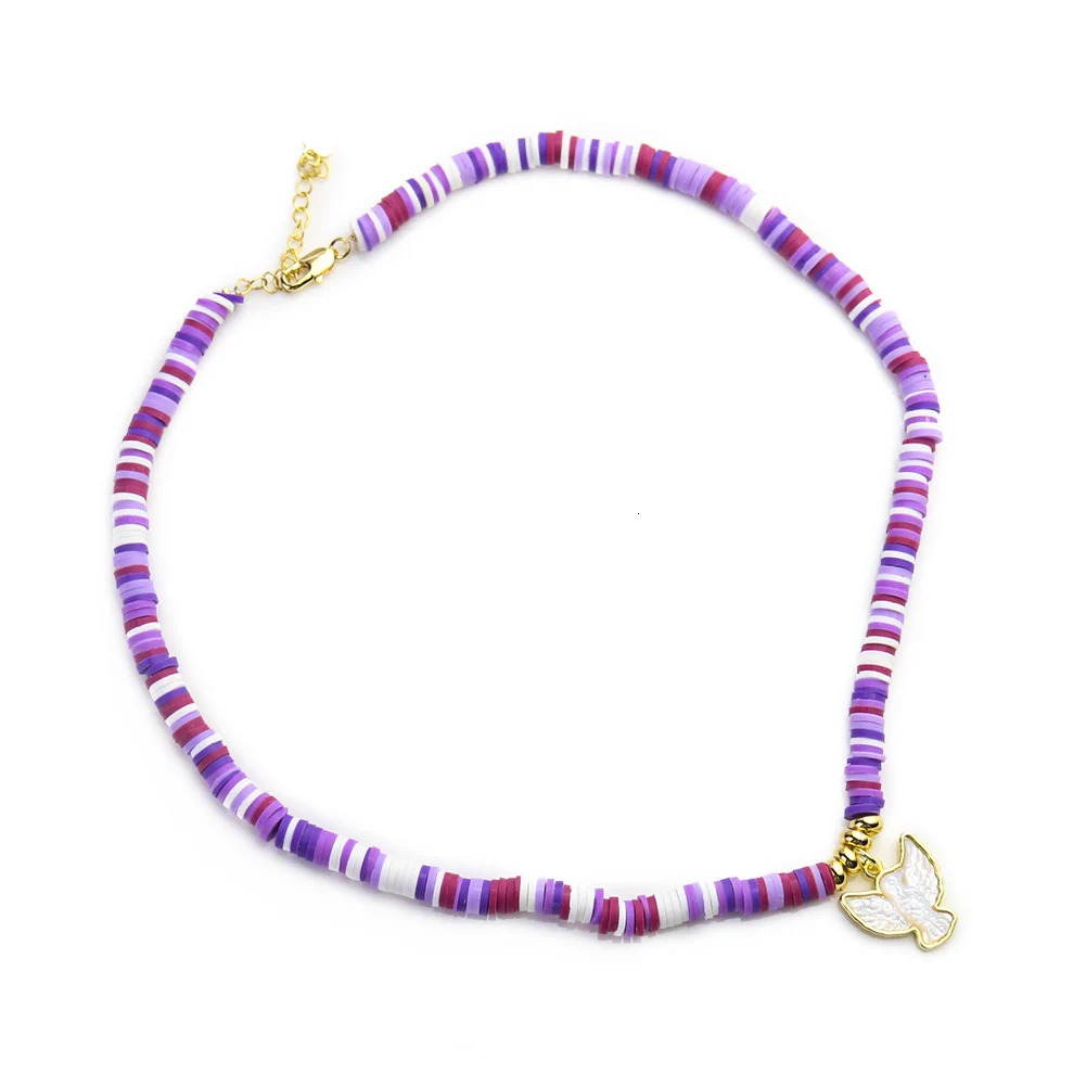 Real Shell Eagle Pendant Necklace Mother of Pearl Bird Charm Mop Purple Polymer Clay Chain Womens Party Jewelry Gift 241018