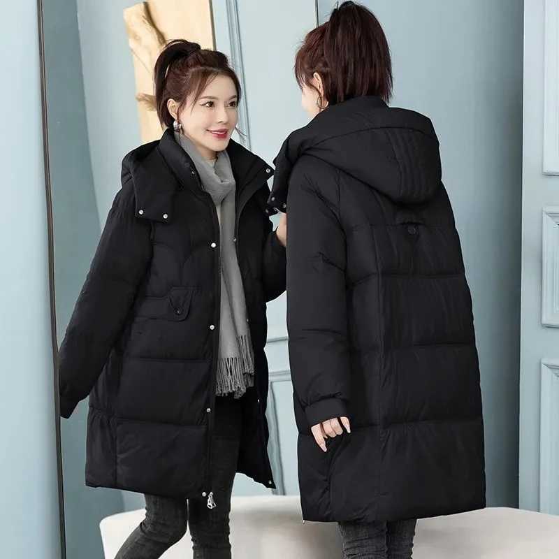 2023 Winter Women Hooded Jacket Coats Long Parkas Female Down Cotton Overcoat Thick Warm Padded Windproof Casual Windbreaker 3XLX241019