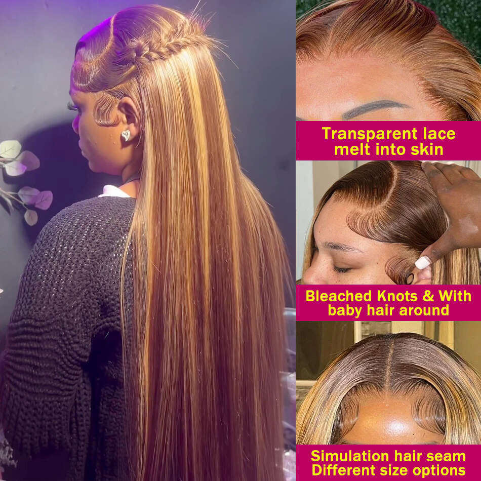 250 Density 13x4 HD Frontal 4/27 Highlights Blonde Colored Wigs Brazilian Straight Lace Front Human Hair Wig