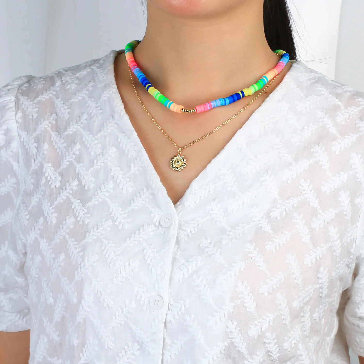 KELITCH Heishi bead necklace Bohemian womens necklace handmade rainbow color necklace polymer clay fashion jewelry wholesale 241018