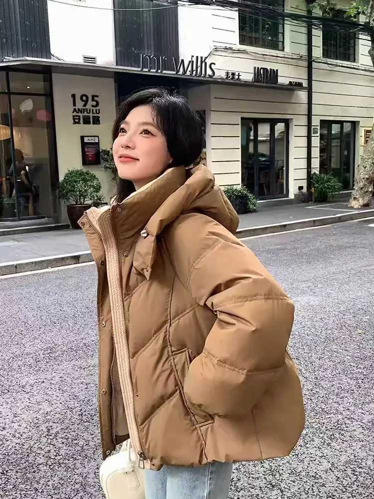 FIGOHR Womens Down Jacket Premium Elegant Solid Hooded Overcoat White Thickned Coat Female Buttoned Jacket 2024 WinterX241019