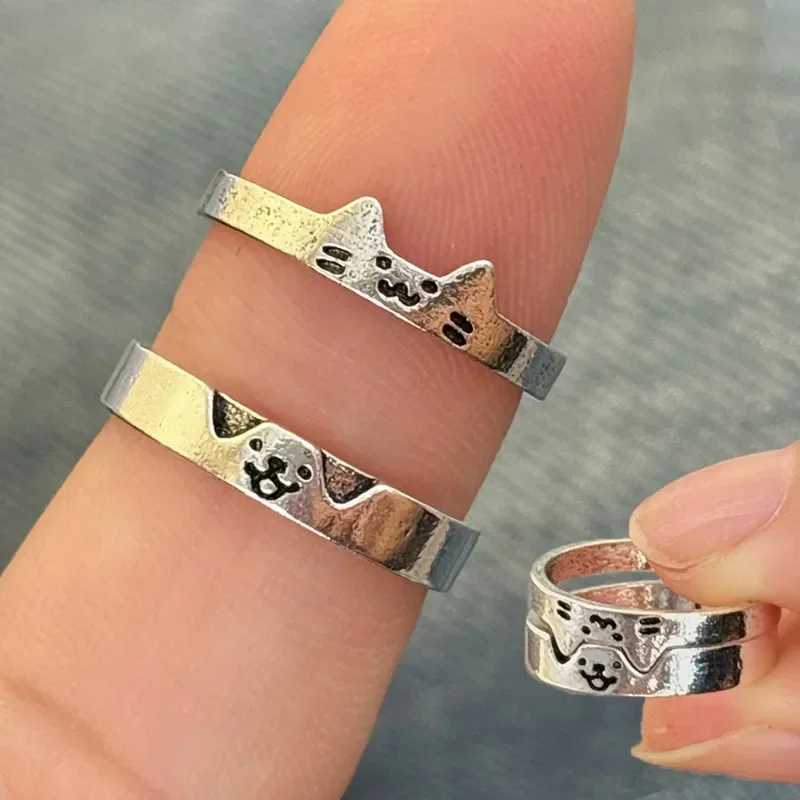 1/2Pcs Cartoon Dog Cat Couple Ring Female Cute Animal Finger Ring Simple Design Adjustable Lover Friendship Fashion Jewelry Y241019