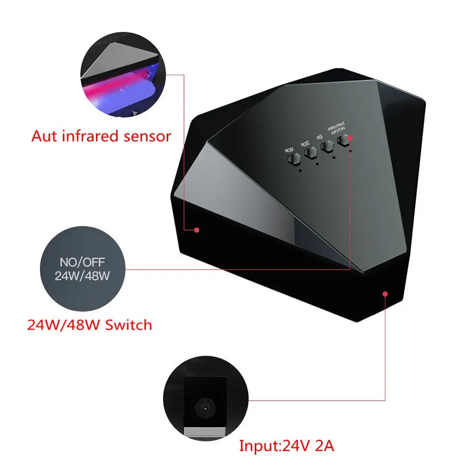 Nail lamp 48W diamond shaped UV LED curing speed polishing lamp 30 LED nail dryer 3 timer automatic sensor nail processing equipment kit 241018