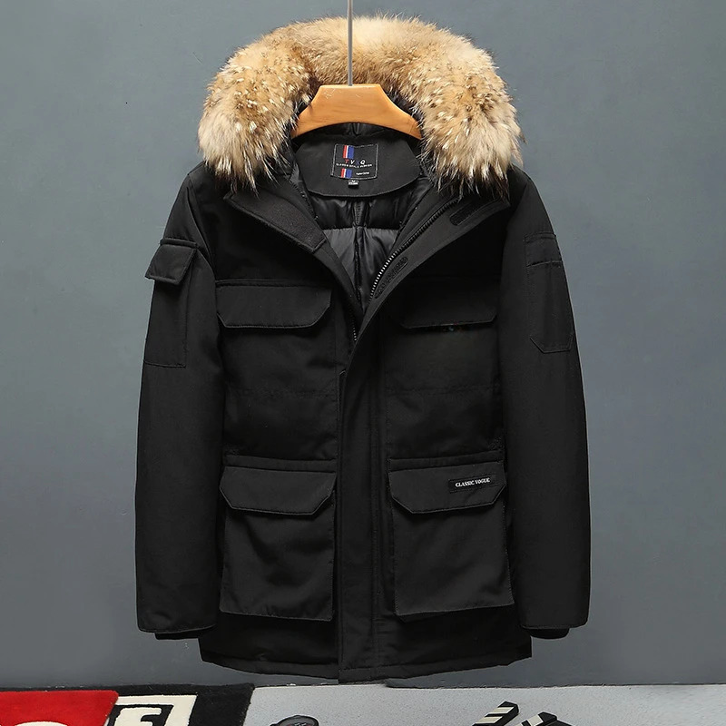 mens casual duck down jacket with hooded fur collar high-quality mens windproof and waterproof winter jacket warm jacket 4X 241018