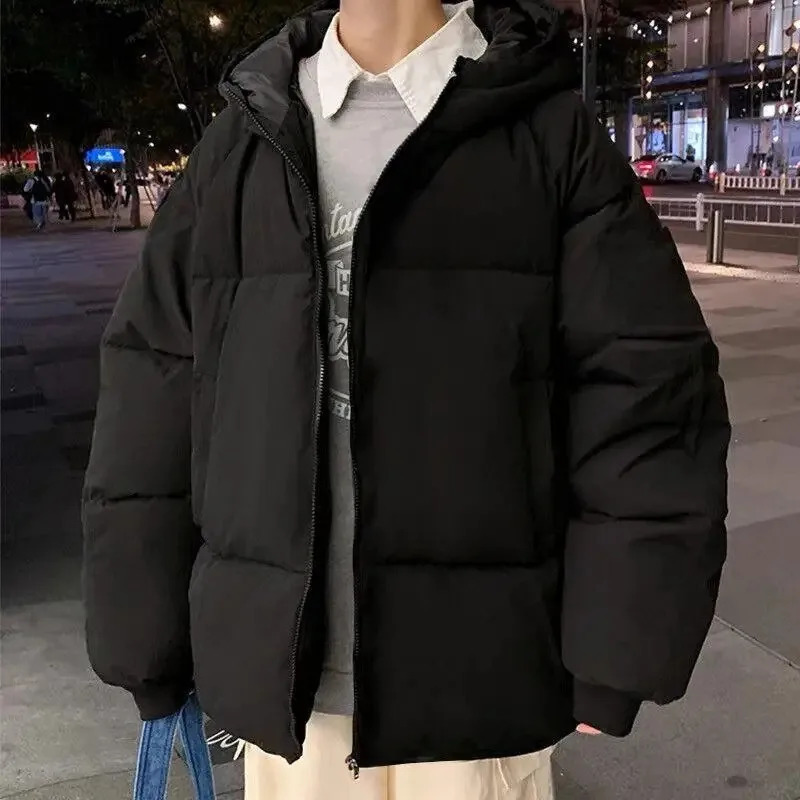 Korean style loose winter thick hooded jacket Y2K mens park zipper jacket bread jacket Hong Kong style casual Harajuku clothing 241019