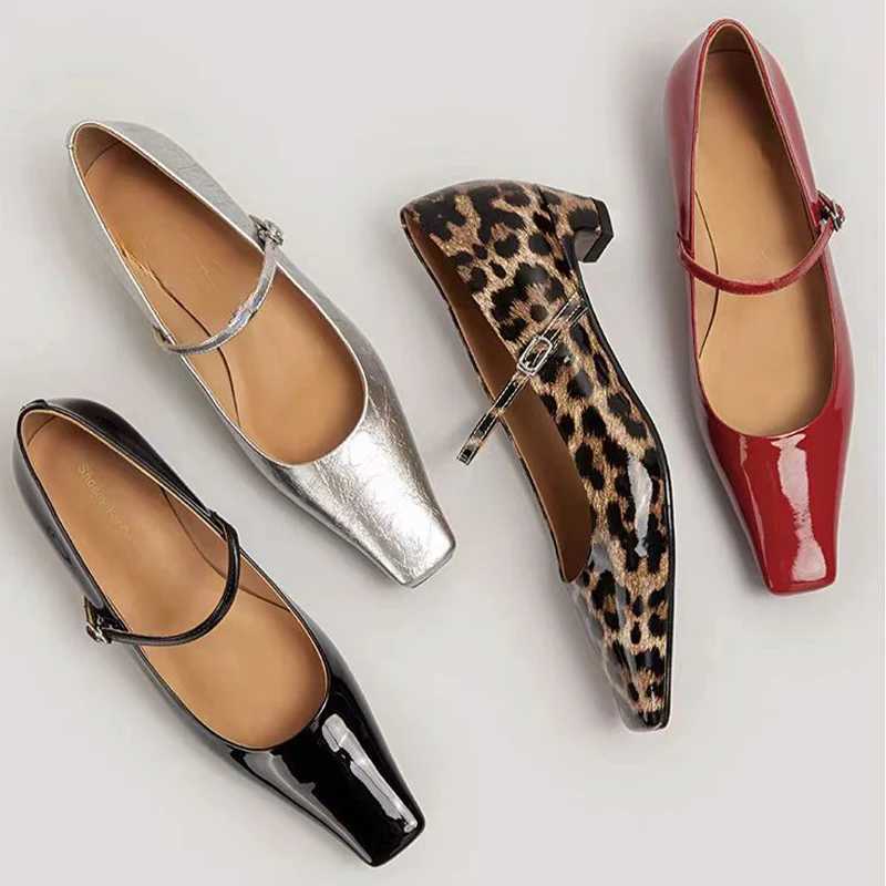 Womens square heel leopard shoes shallow designer boots pump fashion trend 2024 autumn dress walking strapless Zapatillas Y241019