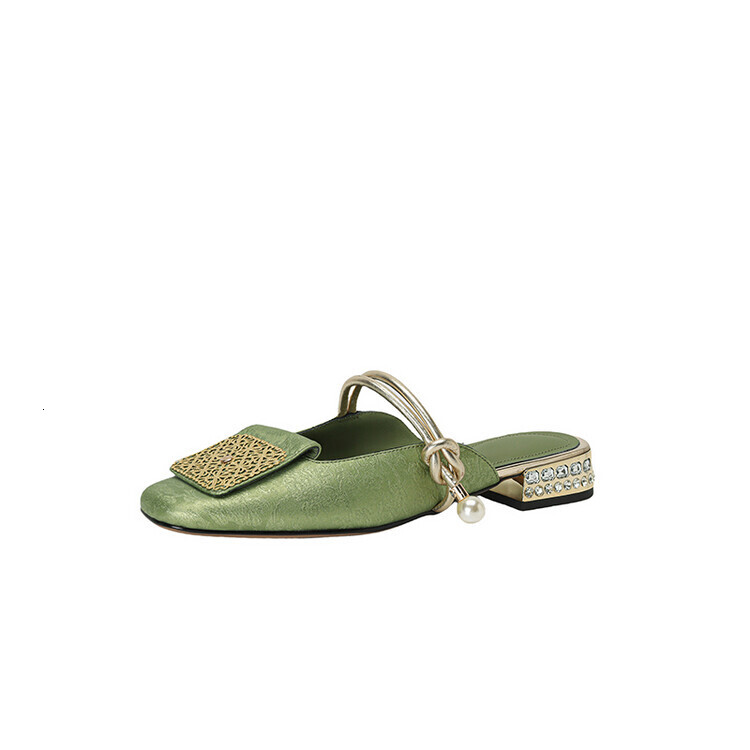Xiaoxiangfeng Chinese Style Thick Heeled Half Slippers Women In Summer Fashion Shallow Mouth Versatile Square Heel Back Empty Single Sandals For Ddmyw